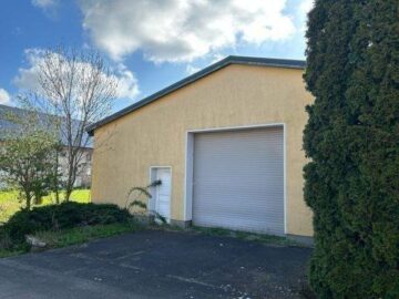 550 m² beheizbare Gewerbehalle auf großem Grundstück in Großalsleben nahe Oschersleben, Halberstadt, Quedlinburg - Elektrisches Rolltor auf Rückseite